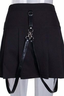 Y2K Gothic Aesthetic Black Skirt with Straps - Perfect for 90s Grunge and Retro Summer Outfits