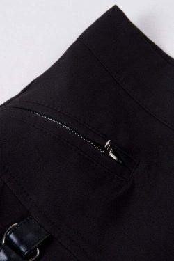 Y2K Gothic Aesthetic Black Skirt with Straps - Perfect for 90s Grunge and Retro Summer Outfits