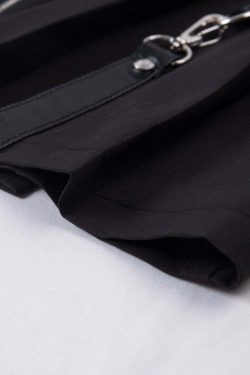 Y2K Gothic Aesthetic Black Skirt with Straps - Perfect for 90s Grunge and Retro Summer Outfits