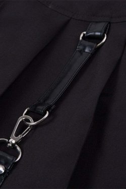 Y2K Gothic Aesthetic Black Skirt with Straps - Perfect for 90s Grunge and Retro Summer Outfits