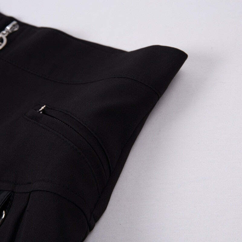 Y2K Gothic Aesthetic Black Skirt with Straps - Perfect for 90s Grunge and Retro Summer Outfits