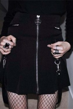 Y2K Gothic Aesthetic Black Skirt with Straps - Perfect for 90s Grunge and Retro Summer Outfits