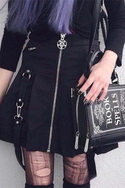 Y2K Gothic Aesthetic Black Skirt with Straps - Perfect for 90s Grunge and Retro Summer Outfits