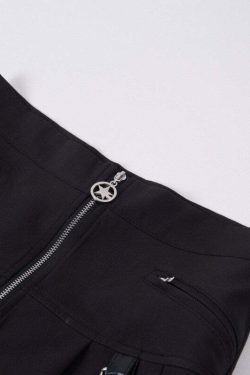 Y2K Gothic Aesthetic Black Skirt with Straps - Perfect for 90s Grunge and Retro Summer Outfits