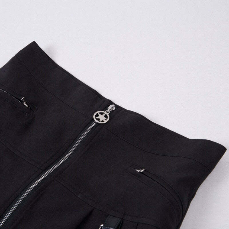 Y2K Gothic Aesthetic Black Skirt with Straps - Perfect for 90s Grunge and Retro Summer Outfits