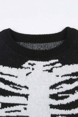 Y2K Gothic Aesthetic Skeleton Sweater - Retro 90s Grunge, Pastel Goth, Y2K Fashion Outfit