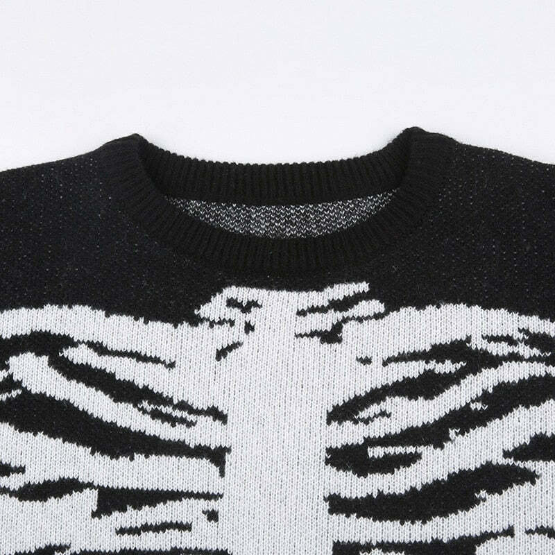 Y2K Gothic Aesthetic Skeleton Sweater - Retro 90s Grunge, Pastel Goth, Y2K Fashion Outfit