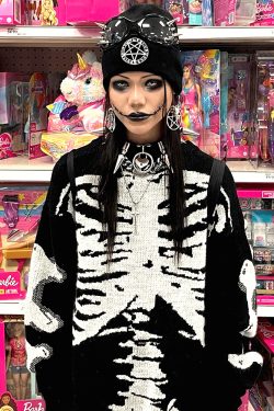 Y2K Gothic Aesthetic Skeleton Sweater - Retro 90s Grunge, Pastel Goth, Y2K Fashion Outfit