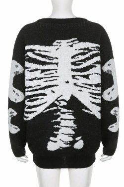 Y2K Gothic Aesthetic Skeleton Sweater - Retro 90s Grunge, Pastel Goth, Y2K Fashion Outfit