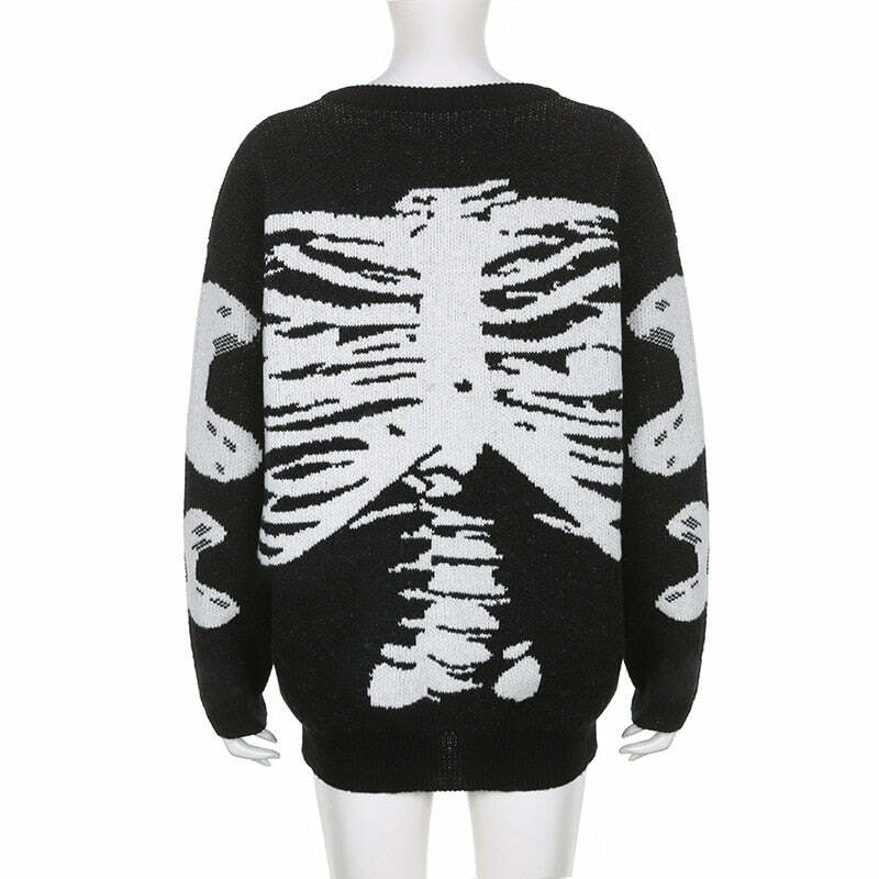 Y2K Gothic Aesthetic Skeleton Sweater - Retro 90s Grunge, Pastel Goth, Y2K Fashion Outfit