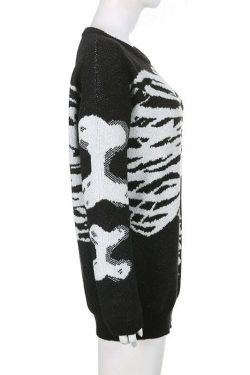 Y2K Gothic Aesthetic Skeleton Sweater - Retro 90s Grunge, Pastel Goth, Y2K Fashion Outfit