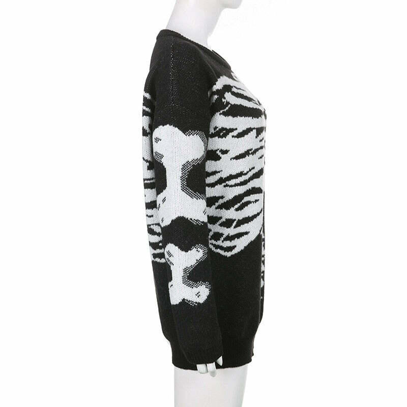 Y2K Gothic Aesthetic Skeleton Sweater - Retro 90s Grunge, Pastel Goth, Y2K Fashion Outfit