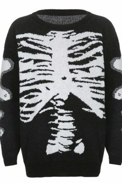 Y2K Gothic Aesthetic Skeleton Sweater - Retro 90s Grunge, Pastel Goth, Y2K Fashion Outfit