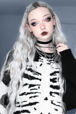 Y2K Gothic Aesthetic Skeleton Sweater - Retro 90s Grunge, Pastel Goth, Y2K Fashion Outfit