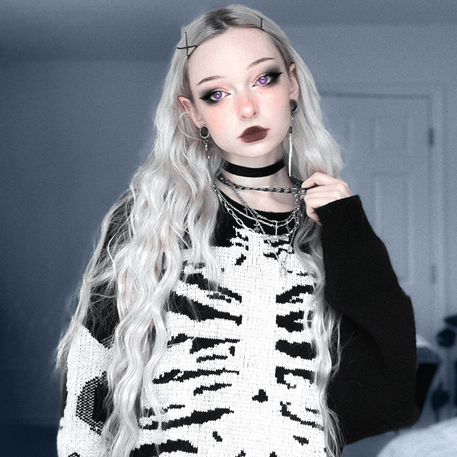 Y2K Gothic Aesthetic Skeleton Sweater - Retro 90s Grunge, Pastel Goth, Y2K Fashion Outfit