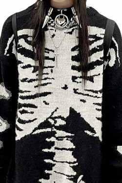 Y2K Gothic Aesthetic Skeleton Sweater - Retro 90s Grunge, Pastel Goth, Y2K Fashion Outfit