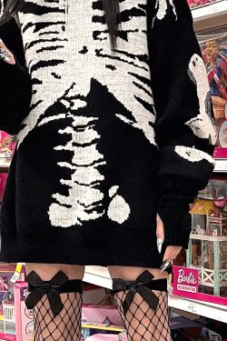 Y2K Gothic Aesthetic Skeleton Sweater - Retro 90s Grunge, Pastel Goth, Y2K Fashion Outfit