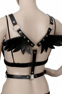 Y2K Gothic Angel Wings Harness Straps - Black | 90s Grunge E-Girl Fashion Accessory