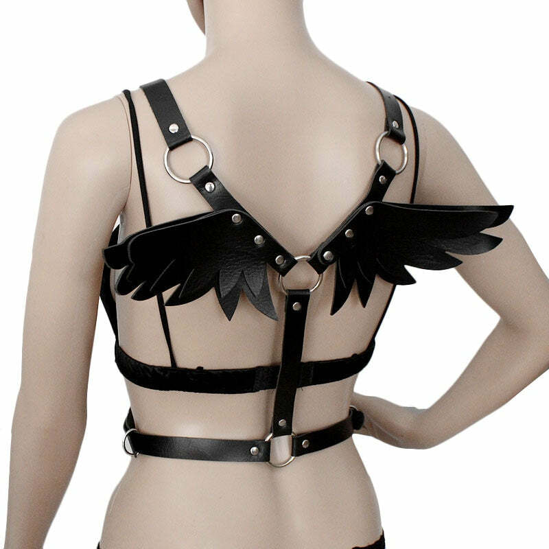 Y2K Gothic Angel Wings Harness Straps - Black | 90s Grunge E-Girl Fashion Accessory