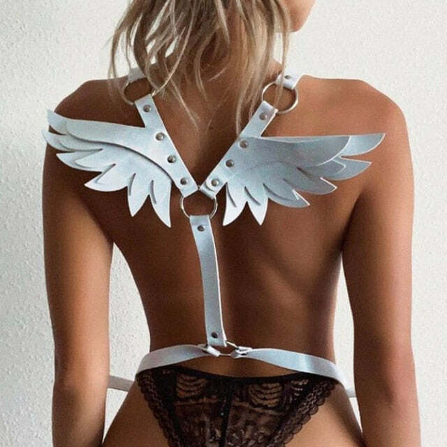Y2K Gothic Angel Wings Harness Straps - White | E-Girl Grunge 90s Fashion Retro Style