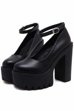 Y2K Gothic Ankle Strap Platform Pumps - Retro 90s Grunge, Pastel Goth, Y2K Party Outfits