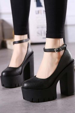Y2K Gothic Ankle Strap Platform Pumps - Retro 90s Grunge, Pastel Goth, Y2K Party Outfits
