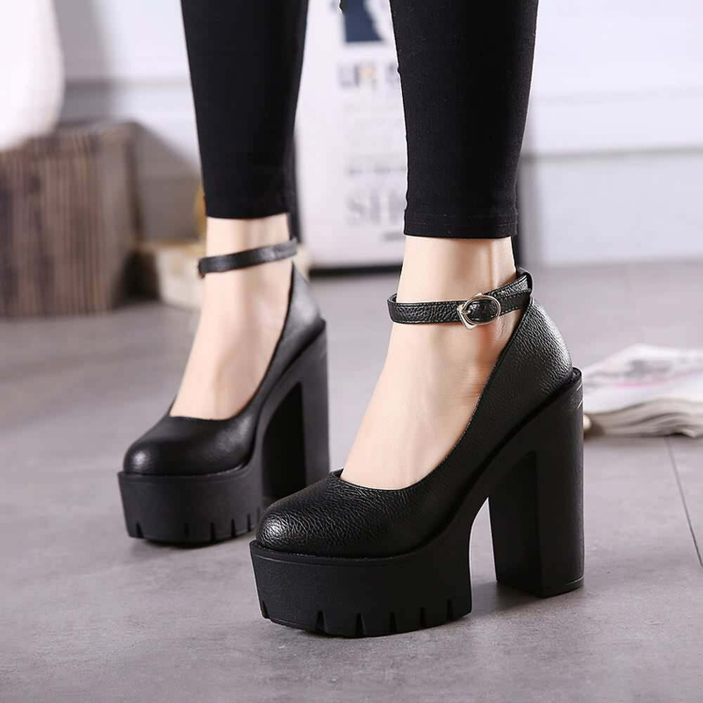 Y2K Gothic Ankle Strap Platform Pumps - Retro 90s Grunge, Pastel Goth, Y2K Party Outfits
