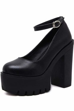Y2K Gothic Ankle Strap Platform Pumps - Retro 90s Grunge, Pastel Goth, Y2K Party Outfits