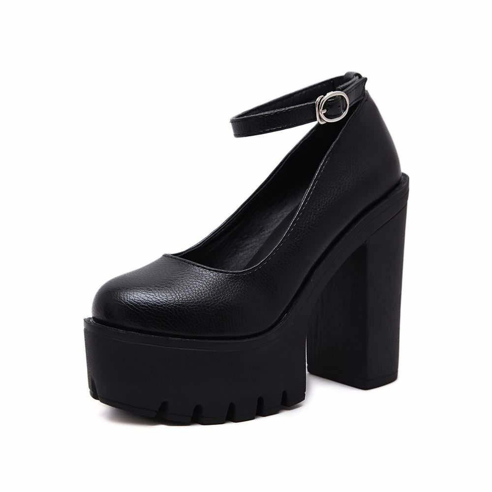 Y2K Gothic Ankle Strap Platform Pumps - Retro 90s Grunge, Pastel Goth, Y2K Party Outfits
