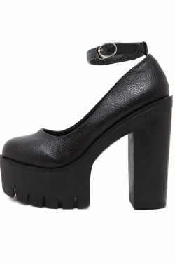 Y2K Gothic Ankle Strap Platform Pumps - Retro 90s Grunge, Pastel Goth, Y2K Party Outfits