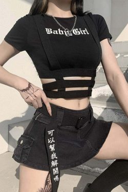 Y2K Gothic Baby Girl Crop Top - 90s Grunge, Retro Summer, Pastel Goth, Y2K Party Outfit