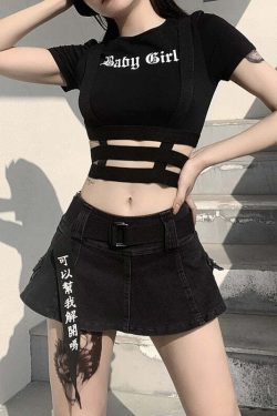 Y2K Gothic Baby Girl Crop Top - 90s Grunge, Retro Summer, Pastel Goth, Y2K Party Outfit