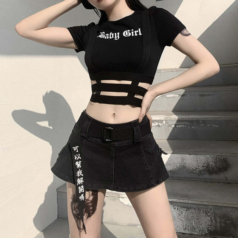 Y2K Gothic Baby Girl Crop Top - 90s Grunge, Retro Summer, Pastel Goth, Y2K Party Outfit