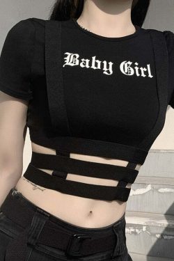 Y2K Gothic Baby Girl Crop Top - 90s Grunge, Retro Summer, Pastel Goth, Y2K Party Outfit