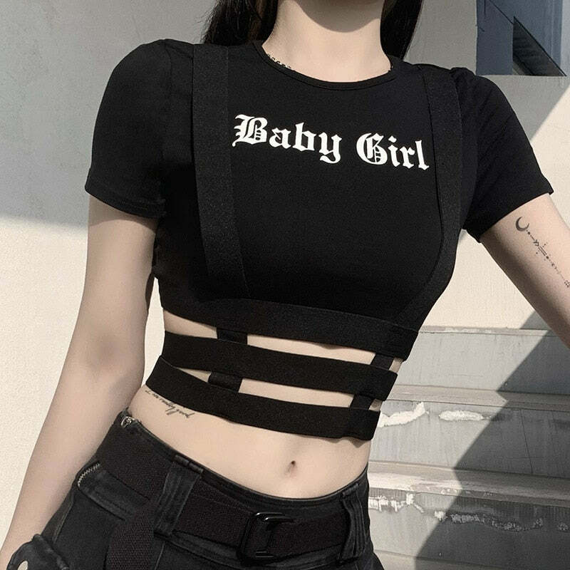 Y2K Gothic Baby Girl Crop Top - 90s Grunge, Retro Summer, Pastel Goth, Y2K Party Outfit