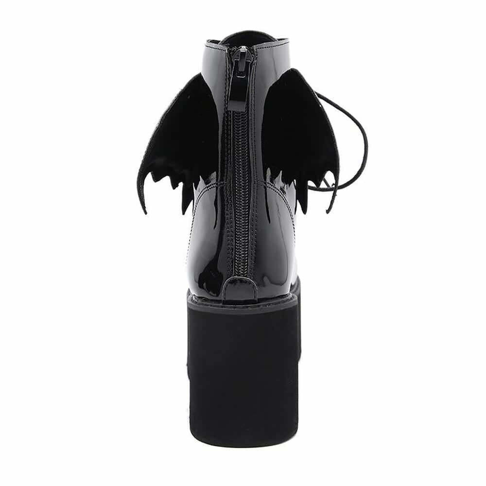 Y2K Gothic Bat Lace-Up Platform Boots - Perfect for 90s Grunge, Retro, and Summer Y2K Outfits