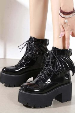 Y2K Gothic Bat Lace-Up Platform Boots - Perfect for 90s Grunge, Retro, and Summer Y2K Outfits