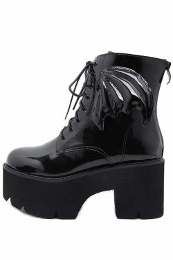 Y2K Gothic Bat Lace-Up Platform Boots - Perfect for 90s Grunge, Retro, and Summer Y2K Outfits