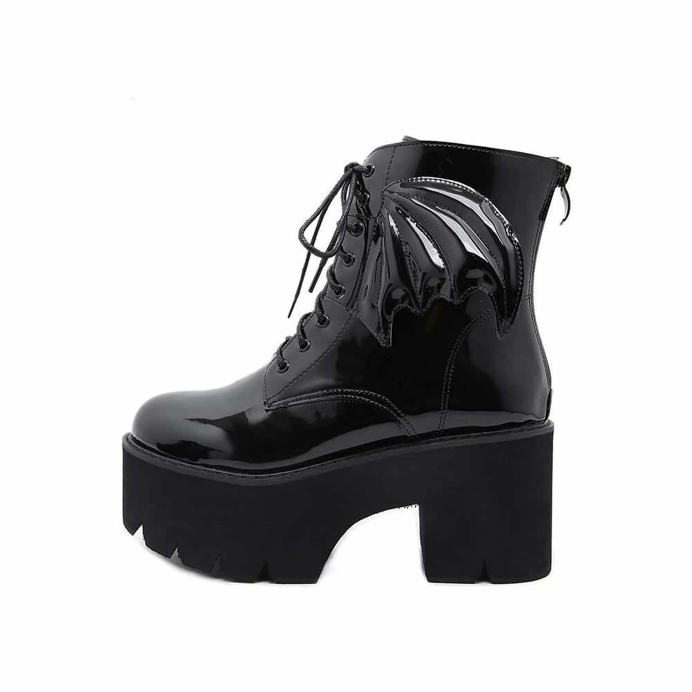 Y2K Gothic Bat Lace-Up Platform Boots - Perfect for 90s Grunge, Retro, and Summer Y2K Outfits