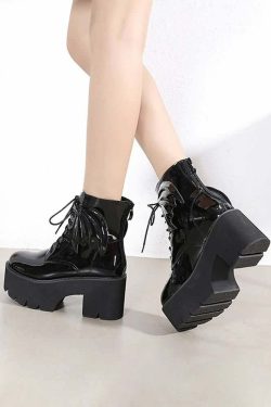 Y2K Gothic Bat Lace-Up Platform Boots - Perfect for 90s Grunge, Retro, and Summer Y2K Outfits