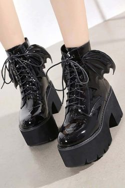 Y2K Gothic Bat Lace-Up Platform Boots - Perfect for 90s Grunge, Retro, and Summer Y2K Outfits