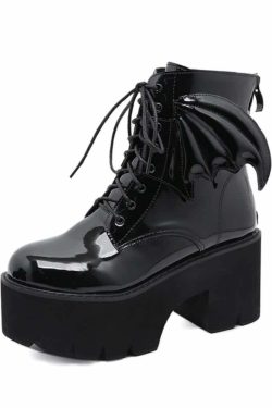 Y2K Gothic Bat Lace-Up Platform Boots - Perfect for 90s Grunge, Retro, and Summer Y2K Outfits