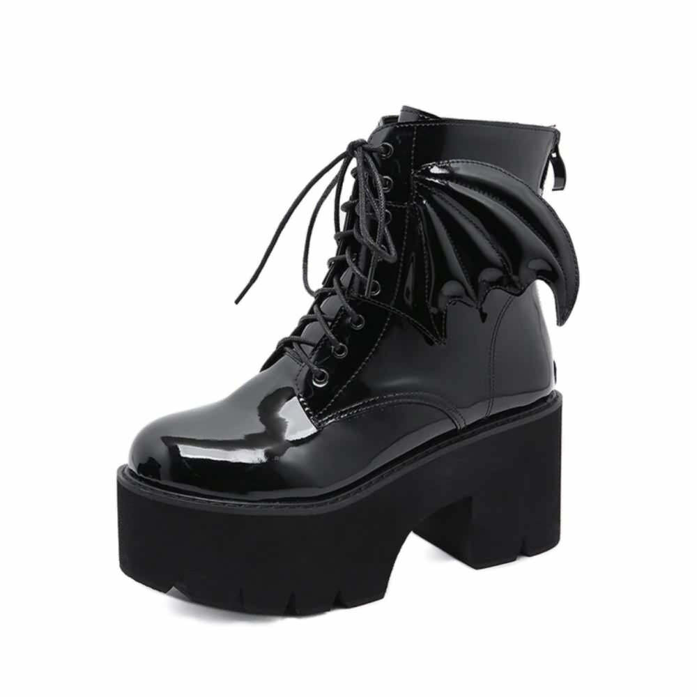 Y2K Gothic Bat Lace-Up Platform Boots - Perfect for 90s Grunge, Retro, and Summer Y2K Outfits