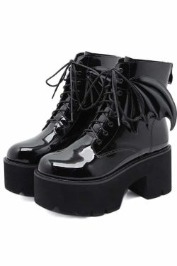 Y2K Gothic Bat Lace-Up Platform Boots - Perfect for 90s Grunge, Retro, and Summer Y2K Outfits