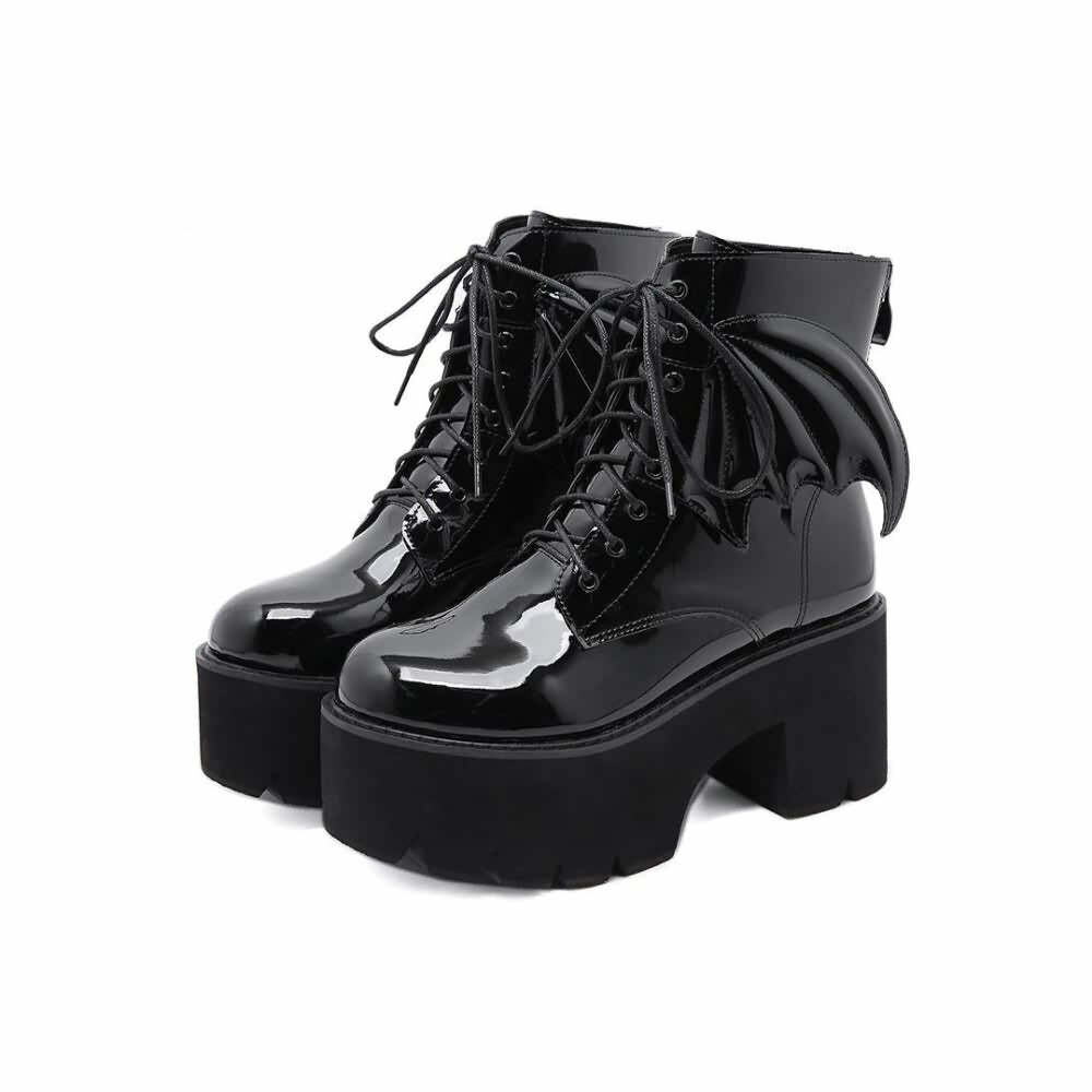 Y2K Gothic Bat Lace-Up Platform Boots - Perfect for 90s Grunge, Retro, and Summer Y2K Outfits