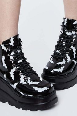 Y2K Gothic Bat Lover Platform Ankle Boots - Retro 90s Grunge, Pastel Goth, Y2K Fashion