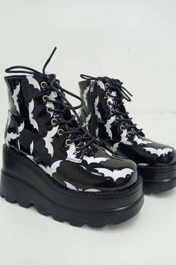 Y2K Gothic Bat Lover Platform Ankle Boots - Retro 90s Grunge, Pastel Goth, Y2K Fashion