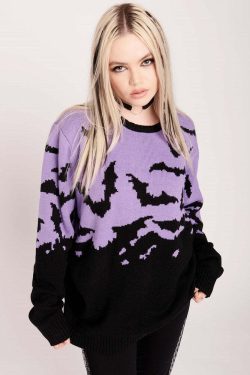 Y2K Gothic Bat Pattern Sweater - Retro 90s Grunge, Pastel Goth, Y2K Fashion, Summer Outfits