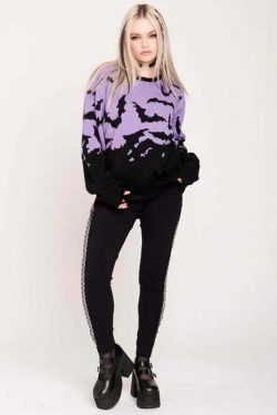 Y2K Gothic Bat Pattern Sweater - Retro 90s Grunge, Pastel Goth, Y2K Fashion, Summer Outfits
