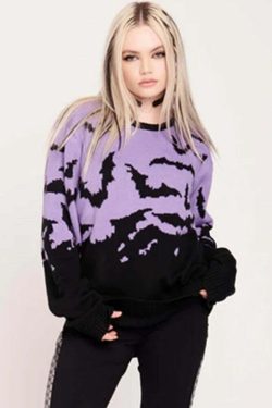 Y2K Gothic Bat Pattern Sweater - Retro 90s Grunge, Pastel Goth, Y2K Fashion, Summer Outfits